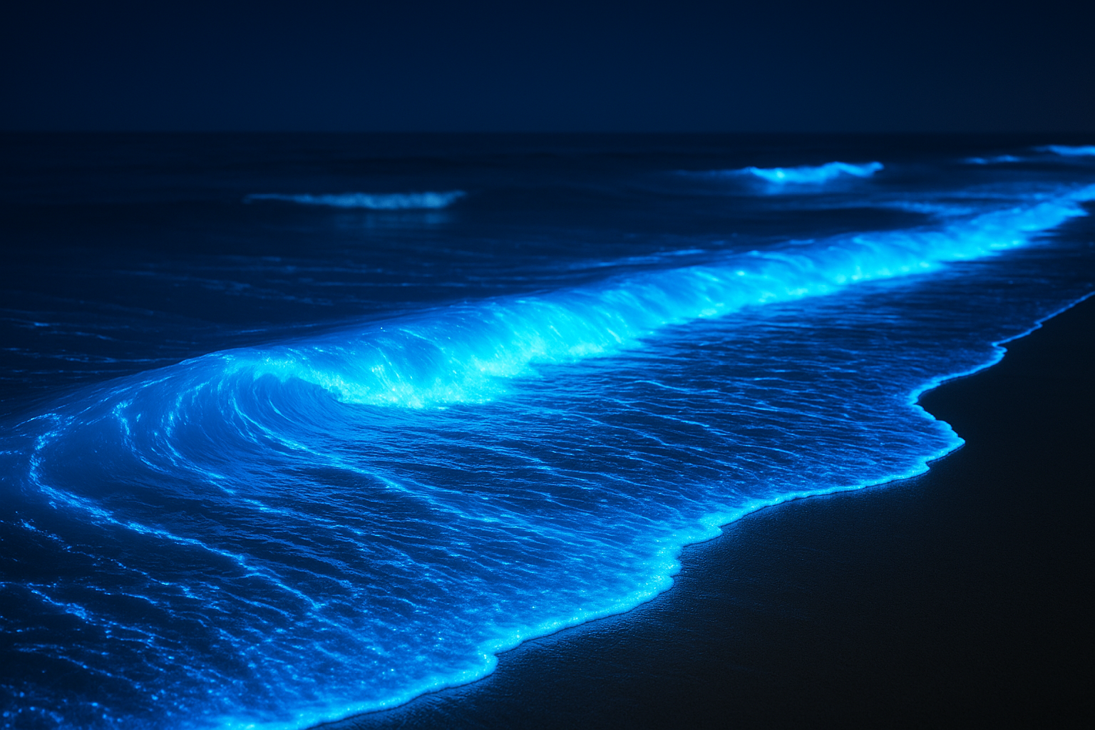 Ardora en Galicia: cómo Noctiluca scintillans produce la bioluminiscencia que hace brillar el mar 1 Olas del mar gallego brillando de noche por la bioluminiscencia de la ardora (Noctiluca scintillans)