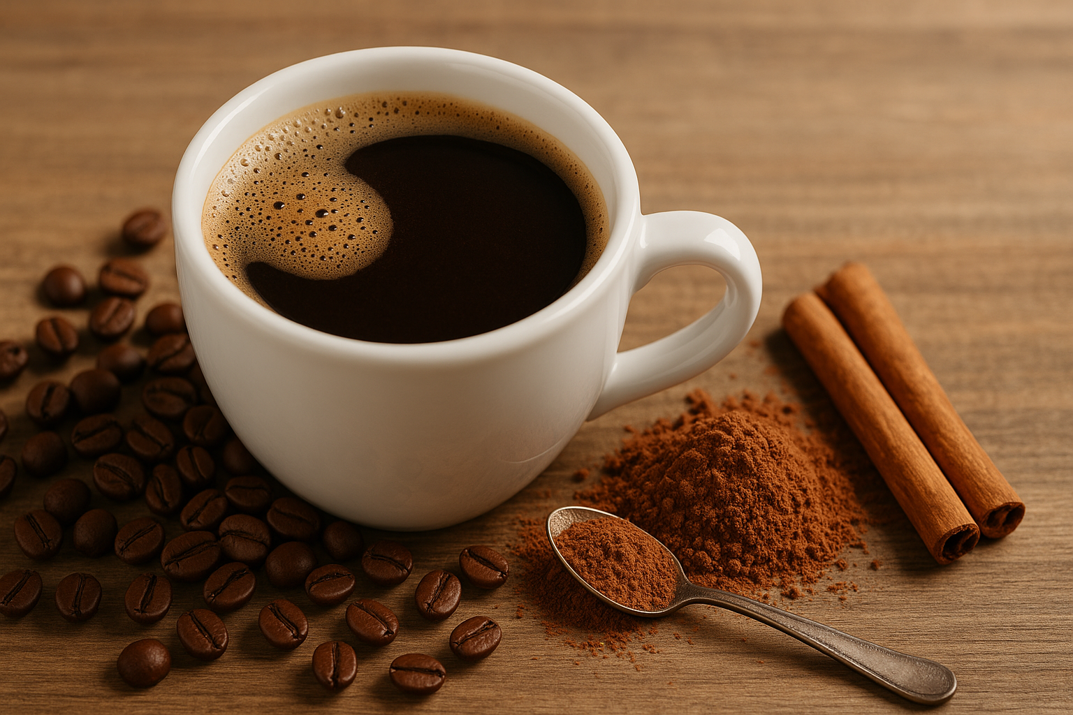 Café con cacao y canela: el biohack natural para energía limpia y cerebro enfocado 1 Taza de café con cacao y canela, biohack natural para energía y enfoque