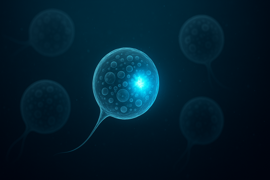 Ardora en Galicia: cómo Noctiluca scintillans produce la bioluminiscencia que hace brillar el mar 2 Células de Noctiluca scintillans brillando en el agua por la reacción bioluminiscente de luciferina y luciferasa.